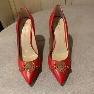 Anne Klein Red  Leather Embellished Pumps sz 8.5 M